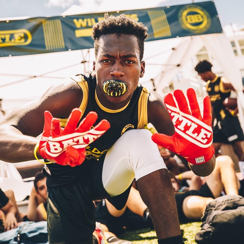 Battle Youth DoubleThreat Football Gloves, Red, Medium