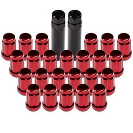 ECCPP Replacement for Wheel Lug Nuts 24 Pieces + 2 Keys 12x1.5 Red Chrome Spline Bulge Acorn Drive Close End Lug Nuts for Toyota 1997-2016