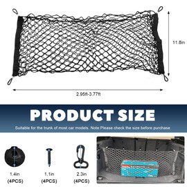 ZNDAW Stretchable Cargo Net, Adjustable Elastic Storage Mesh Nets, Envelope Style Cargo Netting with Mounting Screws and Hooks, Trunk Rear Cargo Organizer Net for Car Truck SUV (35.4×11.8 Inch)