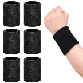 6 PCS Sweat Bands Wristbands, Unisex Super Absorbent Sweatband Elastic Sport Wrist Sweat Bands, Reusable Wristbands for Exercise, Tennis, Running, Basketball (Black)