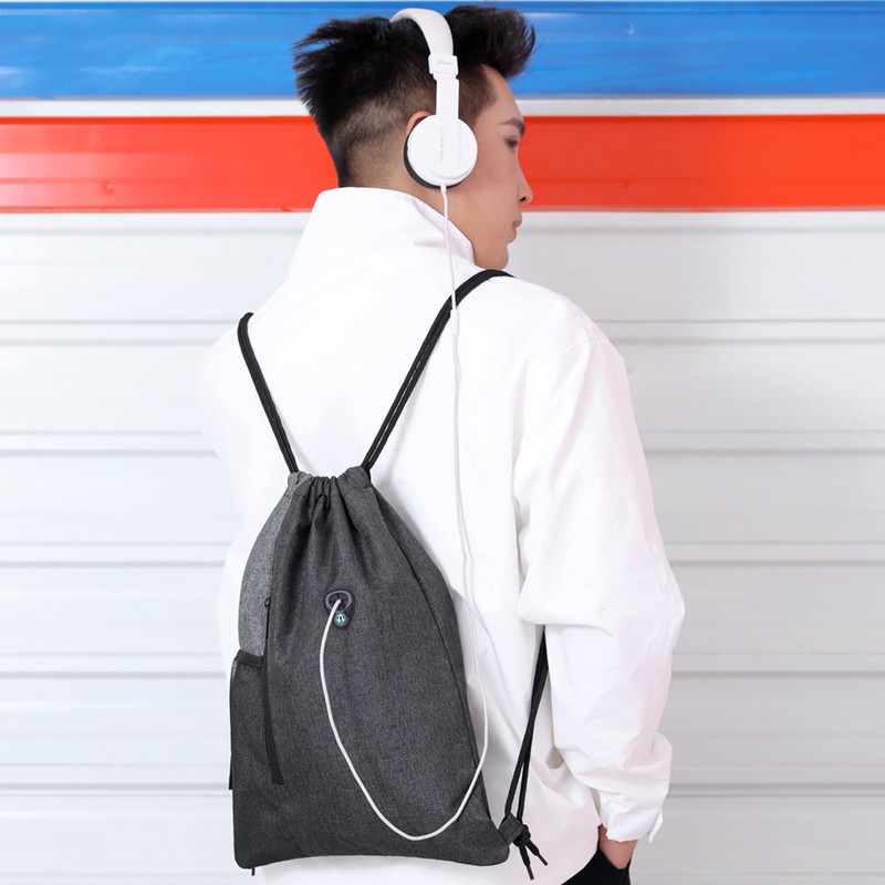 Gym Sack with Earphones Jack Drawstring Backpack Water-resistant Drawstring Bucket