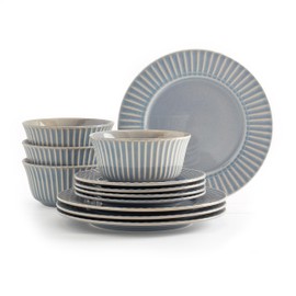 Tabletops Gallery Richmond 12-Piece Reactive Glaze Stoneware Dinnerware Set of Kitchen Dishes, Dinner Plates, Cereal Bowls, Service for 4, Gray