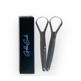 The Golden Smile 2x Zungenreiniger |Zungenschaber Edelstahl | Zungenreiniger Set | Zungenputzer | Zungenbürste aus Edelstahl | Zungenkratzer aus Edelstahl | Tongue Scraper | Zungenreiniger Edelstahl