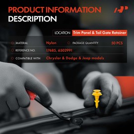 A-Premium 50PCS Nylon Trim Panel Tail Gate Retainer Clips Compatible with Jeep Grand Cherokee 1993-2005, Cherokee 1993-2001 & Chrysler Cirrus 1995-2000 & Dodge Stratus 1995-2002