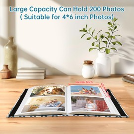 Eosbird 4x6 inch Photo Album for 200 Photos, Large Capacity Linen Photo Album, Family Bookshelf Scrapbook for Baby Growth Wedding Memory 10x15cm/12x16CM Photos (blue leaves)