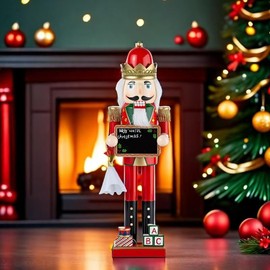 ENLAYER 1PCS 15 Inch Nutcrackers Christmas Decorations, Wooden Pure Hand-Painted Nutcracker Figures Festive Collectible Nutcracker Gift for Winter Table Desktop Fireplace Decorations