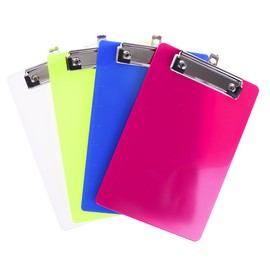 Bloomeet 4-Pack Durable A5 Assorted Coloured Plastic Clipboard Heavy Duty Clip Boards Paper Holder Writing Memo Folders