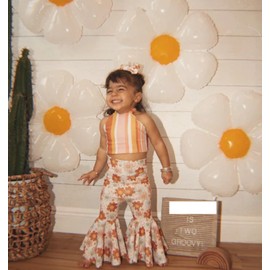 Hnyenmcko Toddler Baby Girl Summer Clothes Sleeveless Self-Tie Halter Crop Top Floral Flared Pants 2Pcs Bell Bottom Outfits (B- Colorful, 18-24 Months)