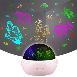 Elsent Cute Horses Projector with 10H Timer, RGBW LED Horse Night Light, 360° Rotation, USB/Battery Operated, Great for Baby, Kids and Girls Room Ceiling Decoration, Pink