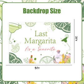 kreat4joy Margarita Bachelorette Party Decorations Backdrop, Last Margarita As a Senorita Backdrop Banner Background 5 x 3ft for Margs and Matrimony Bachelorette Bridal Shower Party Supplies