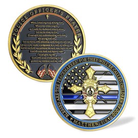 Glamtune Law Enforcement Challenge Coin,Thin Blue Line Police Officer Prayer Commemorative Coins