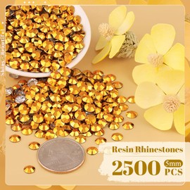 2500PCS 5mm Resin Rhinestones in Bulk (Gold), Bedazzling Flatback Crystals for Crafts DIY Nail Decoration, Gems Charms for Tumbler Shoes Clothing Fabric with Pickup Pen and Tweezers