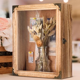 Cinnvoice 11x14 Inch Shadow Box Frame Depth 4.7in Shadow Boxes Display Cases with Cork Board Backing Rustic Burnt Wood Box for Flowers Bouquet Wedding Picture Photo and Keepsake(Rustic Brown)