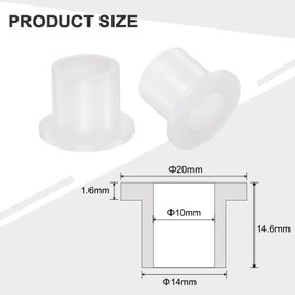 sourcing map 12pcs Flanged Sleeve Bearings Plastic Bushings ID 10mm x OD 14mm x Length 14.6mm Nylon Bushings, White