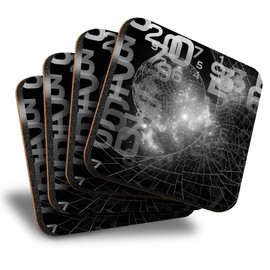 Destination Vinyl ltd Great Coasters (Set of 4) Square - BW - Maths Science Fiction Drink Glossy Coasters/Tabletop Protection for Any Table Type #38521