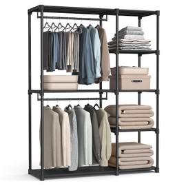 SONGMICS Portable Closet, Freestanding Closet Organizer, Clothes Rack with Shelves, Hanging Rods, Storage Organizer, for Cloakroom, Bedroom, 48.8 x 16.9 x 71.7 Inches, Black URYG026B02