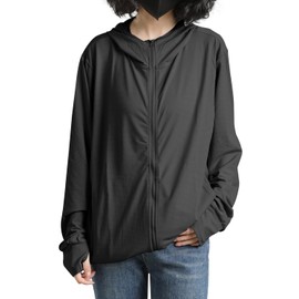 PAFHL UV Protection Hoodie, Rash Guard, Sun Protection, Women's Clothing, Summer, Spring, UV Protection, Breathable, Cooling, Thin, Lightweight, Long Sleeve, Hood, with Finger Holes (2088lady, Black, XL)