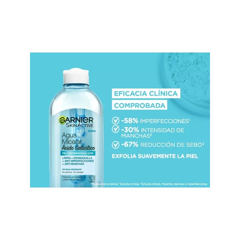Agua Micelar Ácido Salicílico Desmaq 400ml Acné Garnier Azul