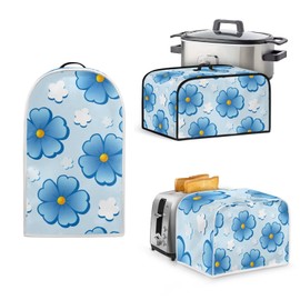 PJHEQOXE Blue Floral 4 Slice Toaster Cover Small Appliance Cover 3-Pcs Set,Bread Toaster , Blender and Slow Cooker Dust and Fingerprint Protection, Machine Washable Kitchen Decor (Blue)