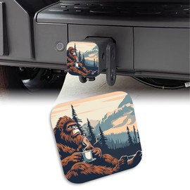 UUCBTAH Bigfoot Holds Hot Coffee Tow Hitch Cove Bigfoot Sits in The Forest Trailer Hitch Cover Universal 2" Square Hitch Cover Plug Cap,Heavy Duty Trailer Hitch Tube Rubber Covers for Trucks SUV Cars
