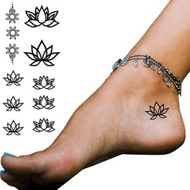 Tatodays Black lotus line flora simple flower temporary tattoos mehndi yoga women small adult temp tatoo on transfer paper waterproof
