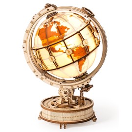 ROBOTIME 3D Wooden Puzzle for Adults- Luminous Globe ST003 - Wooden 3D Puzzles for Adults with LED Light - Globe Model Building Kit for Teens & Adults