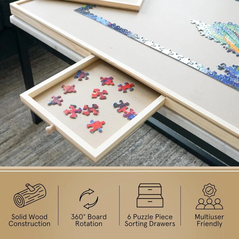 Mrshll 1500 Pieces Rotating Puzzle Board w 6 Storage Drawers