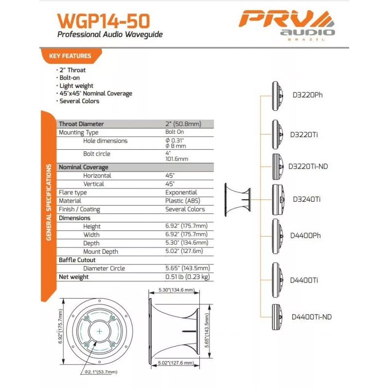 PRV Audio 1x PRV Audio WGP14-50 ORANGE WHITE CR 2"