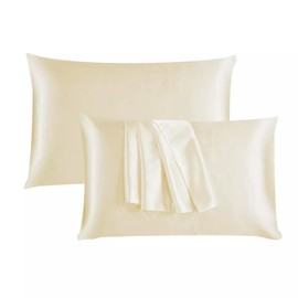 JRI Silk Satin Pillow Cases 2 Pack CREAM, Silky Pillowcases Soft and Cozy Standard Pillow Covers Dyed in Trendy Colors-Size (50 x 75 cm)