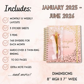 2025-2026 Monthly Large Planner- Daily, Weekly & Monthly Organizer with 3 Pens & Stickers - Organized Chaos Pink, January 2025 to June 2026, Stylish & Durable