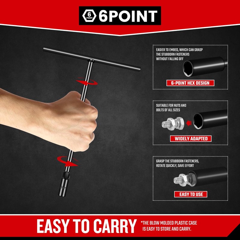Upenjok T-Handle Wrench Socket 8mm, 6-Point T Wrench Set Metric