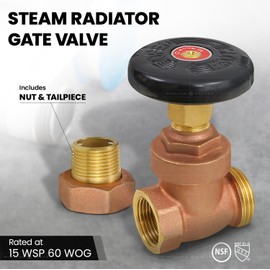 Midline Valve 6I563 Steam Radiator Gate Valve; Air Vent Temperature Control; 3/4 in. FIP x Male Union; Brass