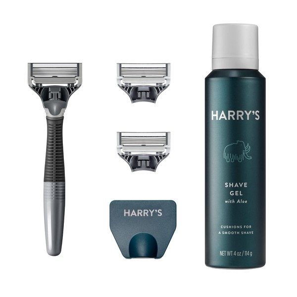 Harry's Razors for Men - Shaving Kit includes a Mens Razor Handle, 3 Blade Refills, Travel Cover, and 4 Oz Shave Gel