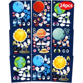 24 Pcs Make Your Own Space Sticker Sheets for Kids with Space Party Favors Face Stickers for Kids Crafts Activities Gift Bag Stuffers Birthday Party Favors Supplies