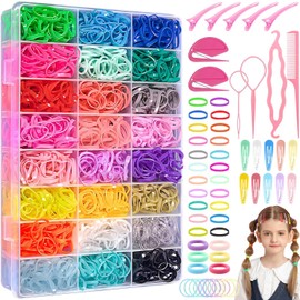 2121 Accesorios para el Cabello para Niñas Pequeños, Mini Bandas de Goma para el Cabello de 24 Colores con Herramientas de Peinado, Ligas de Cabello para Niñas Durable, Gomas de Pelo Coloridas en Caja