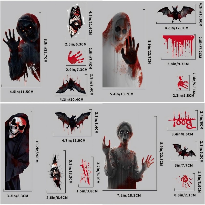 Halloween Window Clings Ghost Bat Witch Decorations