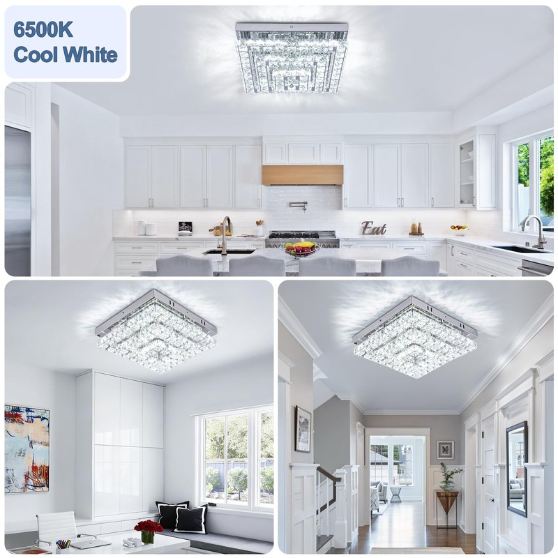 Cainjiazh 11.8" Crystal Chandelier LED Crystal Flush Mount Ceiling Light