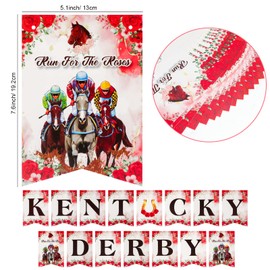 HOWAF Kentucky Derby Banner, Horseshoe Rose Trophy Horse Racing Theme Derby Garland Banne, Run for the Rose Party Supplies banner for Horse Racing Party Decoration