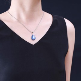 AMORWING Teardrop Kyanite Blue Crystal Necklace for Women