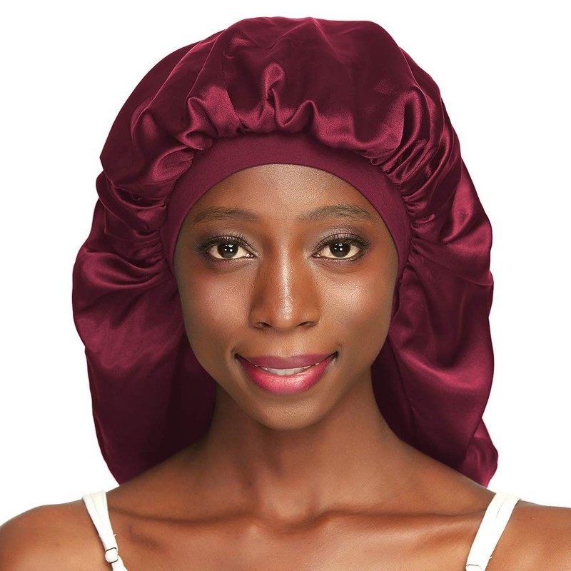 Awefeel Large Braids Satin Bonnet Jumbo Sleep Cap Red