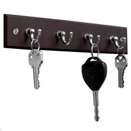 Home Basics 4 Hook Wall Mounted Key Holder Rack for Entryway, Kitchen, Bedroom – Organize Car Keys, House Keys, Small Accessories and Jewelry (Cherry)