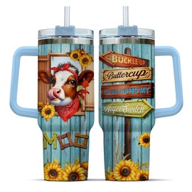 99WHALE Heifer Switch Canvas Sign, Tumbler 40 Oz With Handle Lid And Straw, Blue Handle Light Cup For Navy Brown Coffee Women Print Cows Funny Cups Adults Stainless Steel Royal, Cow Gifts