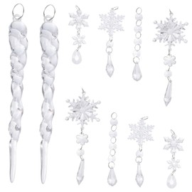 FELTECHELECTR 10pcs Acrylic Snowflakes Pendants Transparent Christmas Tree Decorations for Festive Home Decor for Walls and Holiday Cheer