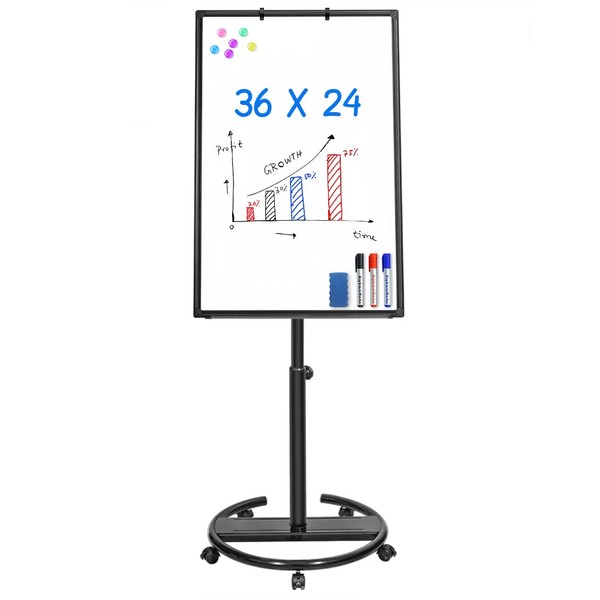 Mobile Whiteboard – 36 x 24 inches Portable Magnetic Dry Erase Board, 3' x 2' Stand Easel White Board Dry Erase Easel Standing Board w/Flipchart Hooks (Black)