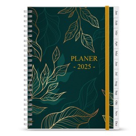 Diary 2025 - January 2025 to December 2025, Calendar 2025 to 30 Minute Intervals, A5 Weekly Planner with Monthly Tabs, Easy Organisation of Daily Life, 14.8 x 21 cm, Green Leaf