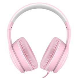 RORSOU R10 - Auriculares intrauditivos con micrófono, ligeros y plegables con cable antienredos, auriculares portátiles con cable para smartphone, tablet, computadora MP3/4 (rosa)