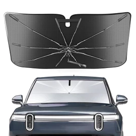 Portable Windshield Sunshade Umbrella Custom Fit for Rivian R1T 2022-2025, 2 in1 Ice Crystal Durable Compact Shade Umbrella UPF50+ UV Front Window Heat Insulation Protection Outdoor Camping