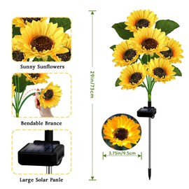 VOOKRY Solar Garden Lights Outdoor, 4 Pack Sunflower Lights with 24 Real Looking Flowers, Waterproof Summer Garden Decor Solar Flowers for Yard Bakcyard Patio Flowerbed Yard, Gift for Mom Women