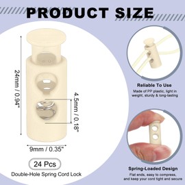 sourcing map 20 Pcs Plastic Cord Locks & 5M/16 ft Elastic Cord, Double-Hole Toggles for Drawstrings End Stopper Fastener Slider Toggles Clip for Shoelaces Backpacks Replacement, Beige