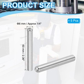 PATIKIL 304 Stainless Steel Dowel Pins 8x60 mm (1/2" Dia), 5 Pcs Round Head Flat Chamfered End Metal Dowel Pins Bunk Bed Pegs for Support Shelves Furniture Device